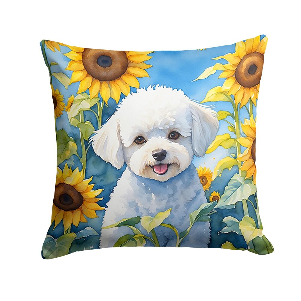 5720 in Sunflowers Throw Pillow, 18Hx18W, Bichon Frise 6027